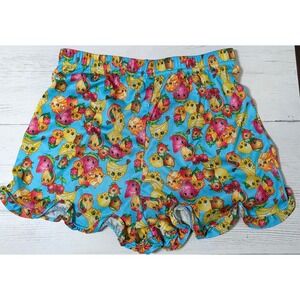 Shopkins Girls Pajama Shorts Blue Fruit Character Print Ruffle Hem Size M 7/8
